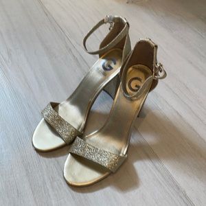 GUESS Gold Glitter Block Heels